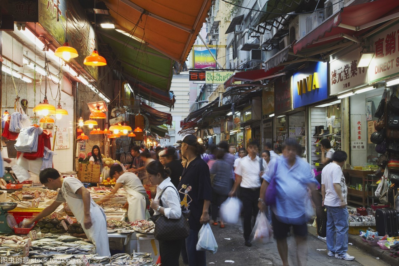 人群在菜市场湾仔香港,中国,亚洲